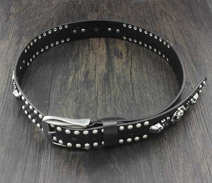 Cowhide Skull Rivet Belt for Men - Punk Rock Gothic Style - Minihomy