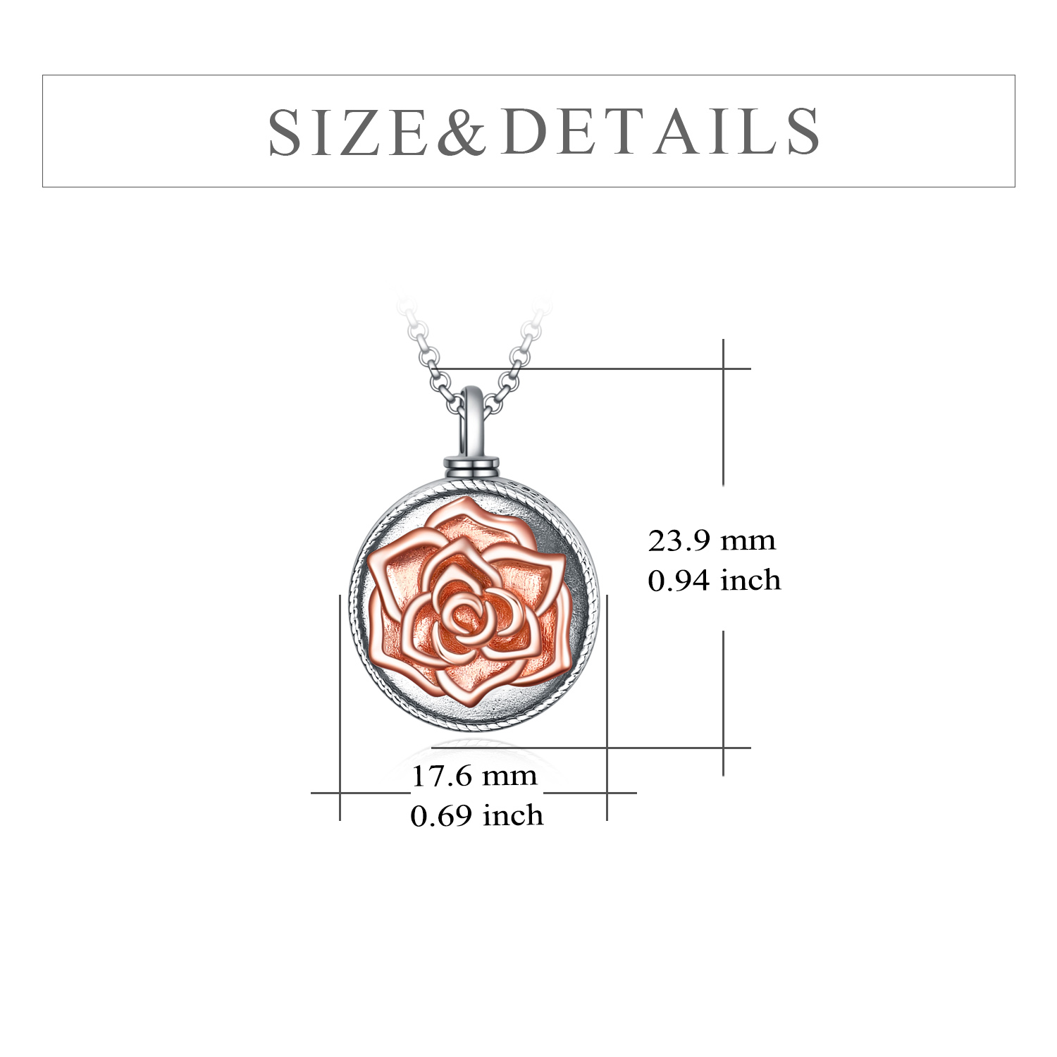 Sterling Silver 3D Rose Flower Urn Necklace for Ashes Cremation Jewelry Engraved Forever In My Heart