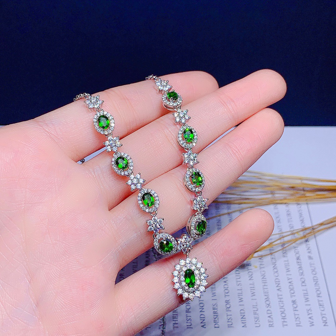 Natural Diopside Necklace Female Pendant S925 Pure