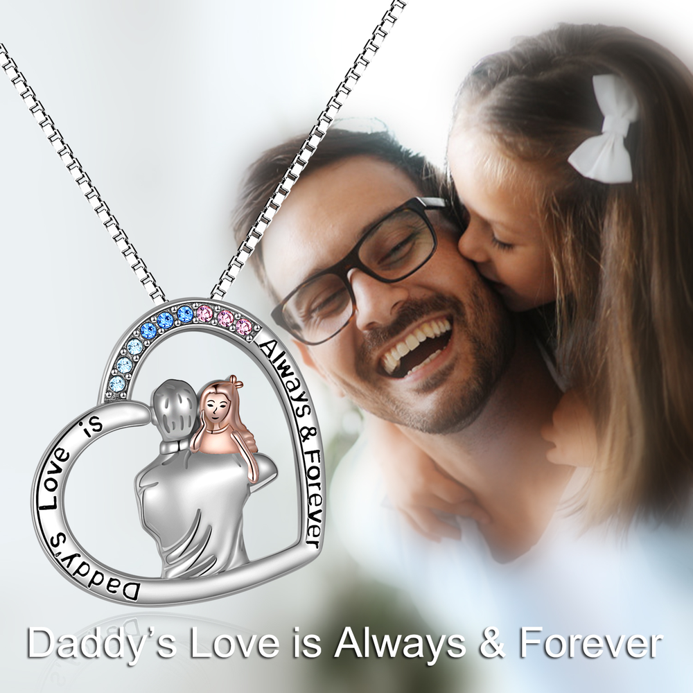 Father Daughter Necklace Sterling Silver Girls Pendant Jewelry Gift - Minihomy