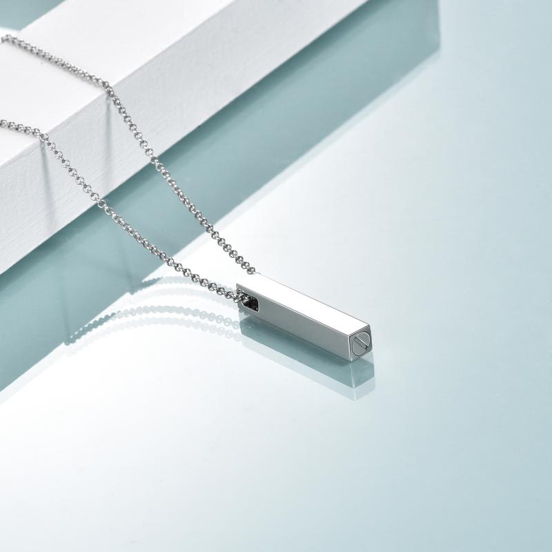 S925 Sterling Silver 3D Vertical Bar Urn Necklace for Ashes Simple Bar Urn Pendant Memorial -Ashes Keepsake Cremation Necklace Jewelry