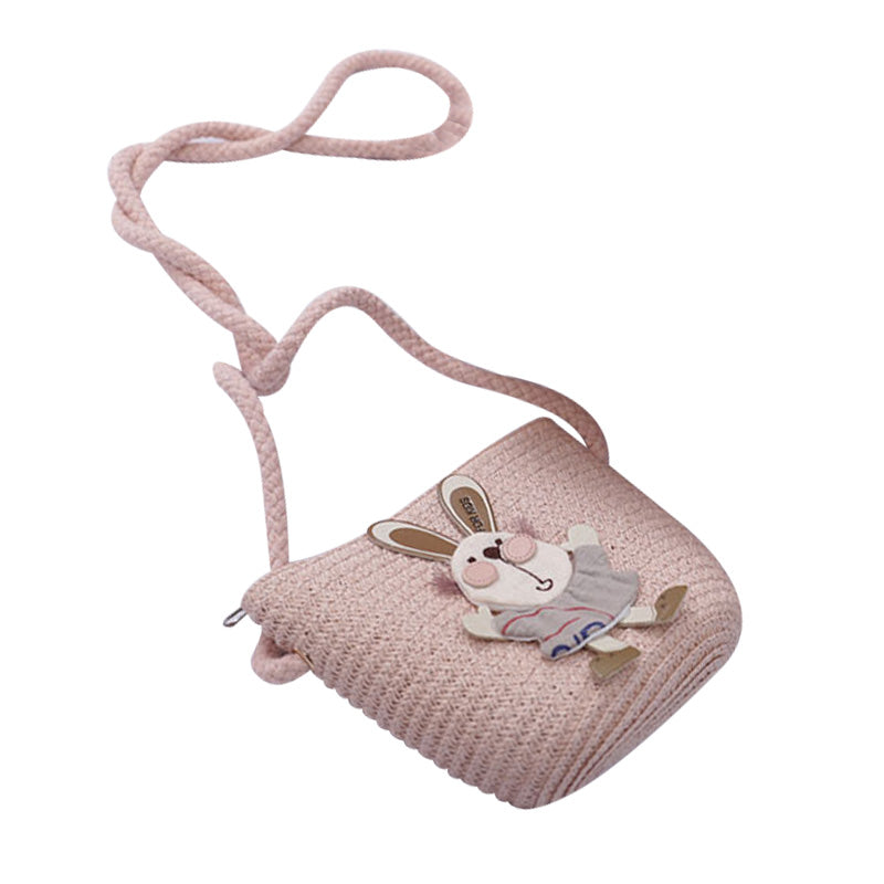 Cute Rabbit Decoration Bag with Two-Piece Straw Hat for Kids