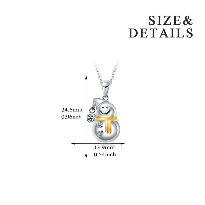 Sterling Silver Snowman Necklace with White Crystal Christmas Jewelry Gift for Women