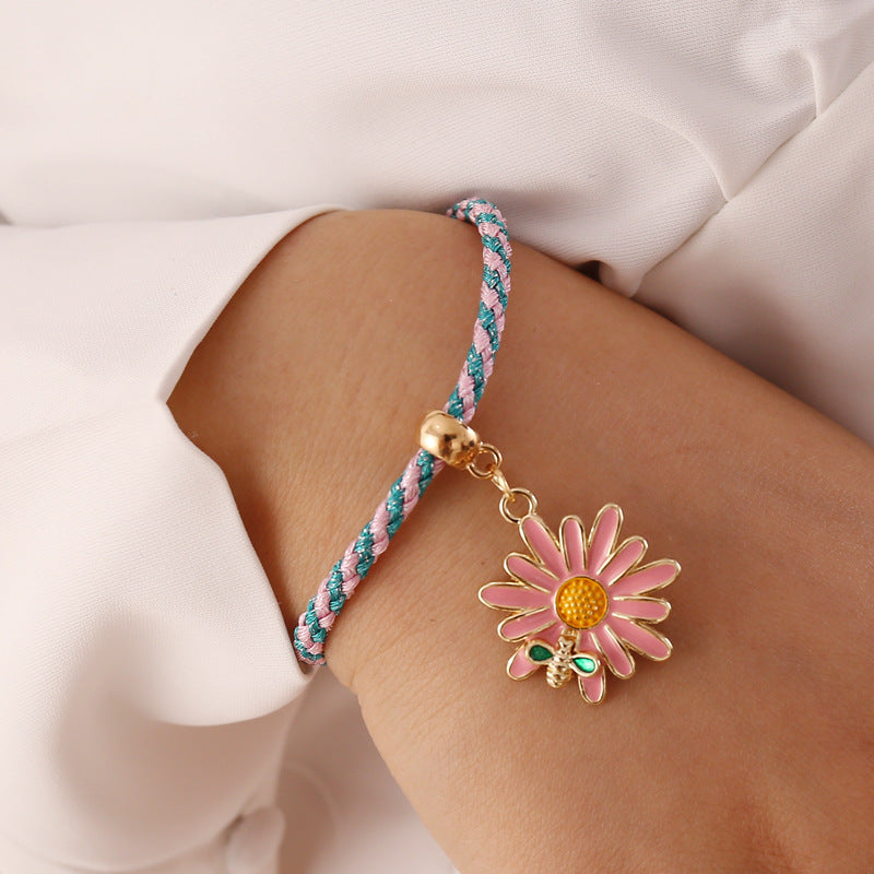 Small Daisy Bee Multicolor Twist Rope Bracelet Personality Creativity