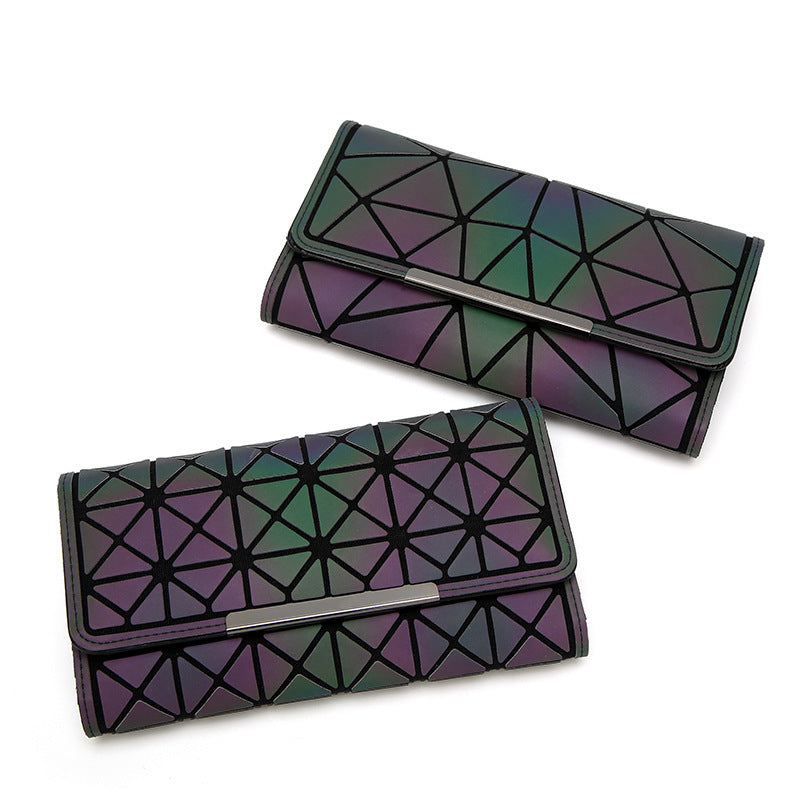 Geometry Three Folds Luminous Long Wallet Card Holder Carteira