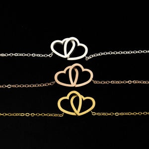 Friendship Bracelet Silver Double Heart Necklace