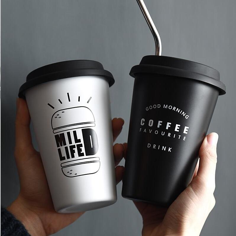 ROKEN Stainless Steel Cups with Lids & Straws 350ML Metal Drinking Mugs Coffee Mug Food Grade Cups BPA Free for Children Adults