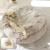 Pet Bed Round Plush Warm Bed House Soft Long Plush Bed  2 In 1 Bed - Minihomy