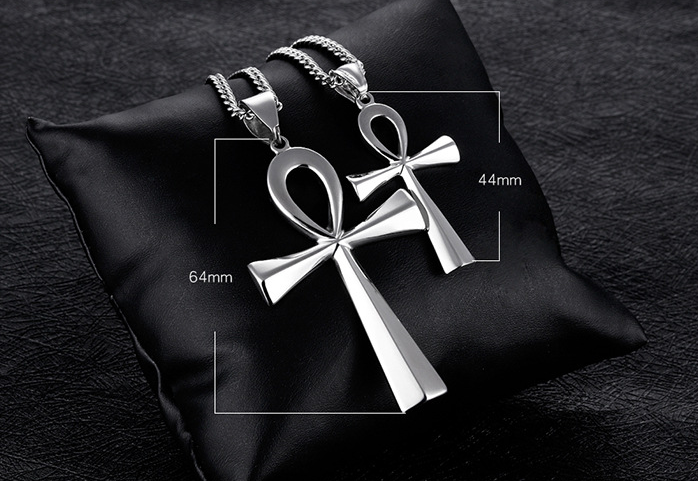 Stainless Steel Ancient Egyptian Cross Man Necklace Amulet Pendant