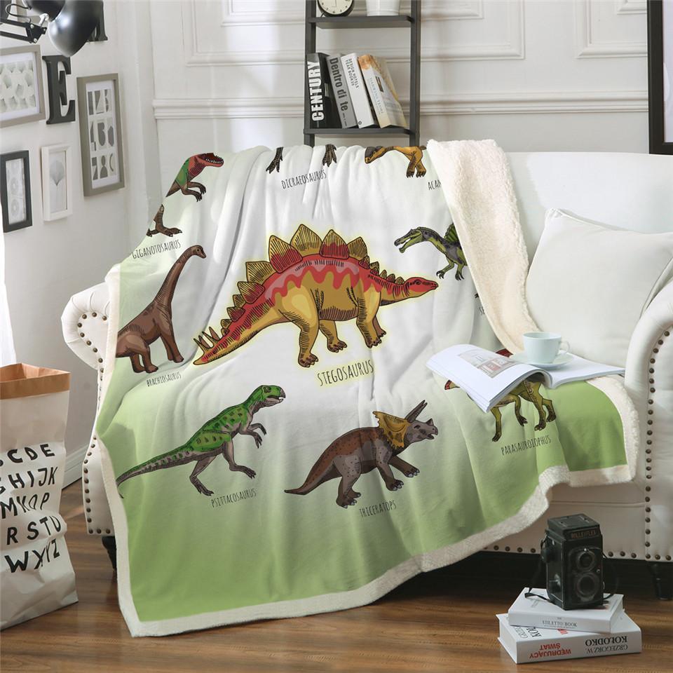 Children Dinosaur Fluffy Soft Cotton Jurassic Cartoon Blanket For Beds - Minihomy