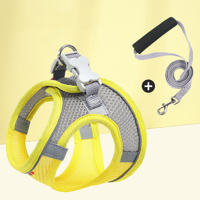 Pet Mesh Chest Harness Dog Go Out Reflective Leash - Minihomy