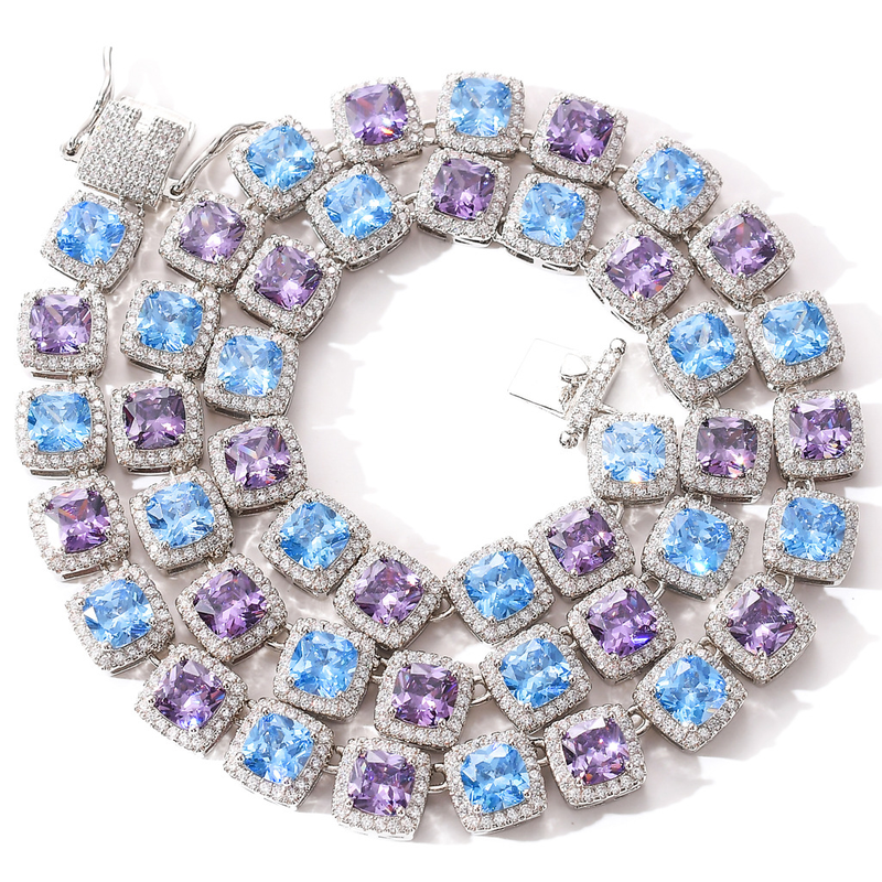 10mm square color blue purple zircon necklace - Minihomy