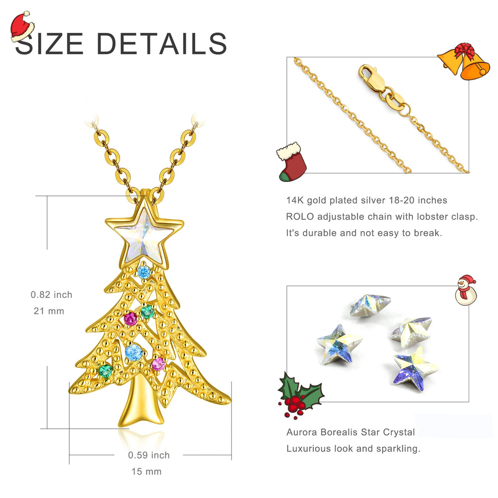 Christmas Gold Plated Tree Necklace with Crystal Jewelry Gift for Women and Girls - Minihomy