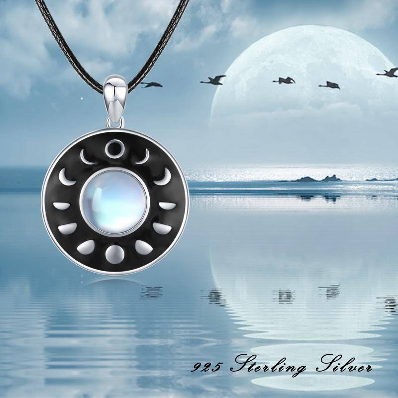 Moon Phase Necklace Moonstone Pendant S925 Sterling Silver Round Lunar Phases of The Moon Jewelry - Minihomy