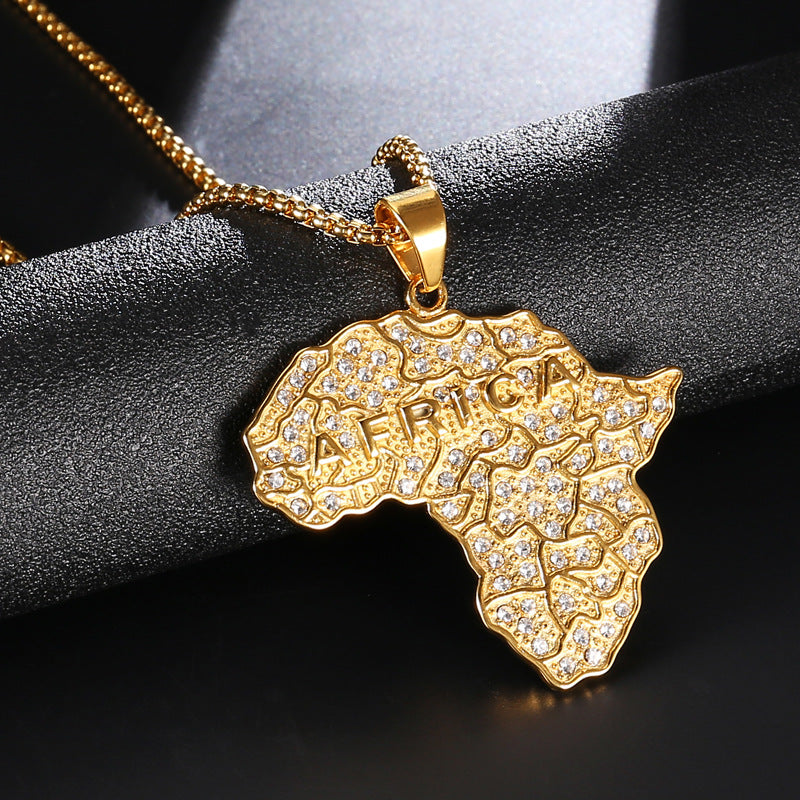 Necklace With Diamonds Africa Map Pendant - Minihomy