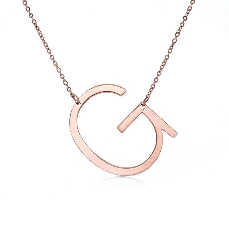 Fabulous Rose Gold Plated Stainless Steel Initial Letter Pendant Necklace - Minihomy