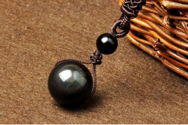 Natural Obsidian Rainbow Eye Transfer Good Luck Bead Pendant Necklace Polyester Rope Chain Necklace Jewelry For Women - Minihomy