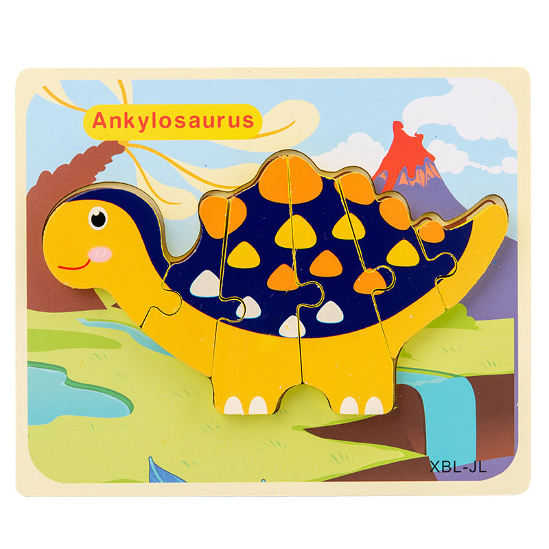 Baby Wooden Cartoon Dinosaur 3D Puzzle Jigsaw for Kids Montessori Early Learning Educational Puzzle Toys - Minihomy