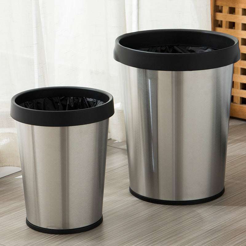 Cross Border Stainless Steel Circular Bag Type Garbage Bucket Office Hotel, A Set Of 2 Uncovered Garbage Cans