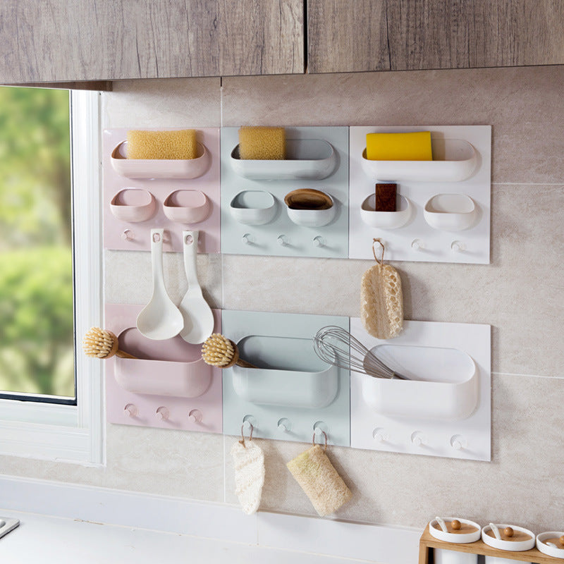 Kitchenware with no scratch and stickup hook on the shelf of the plastic wall of the bathroom wall