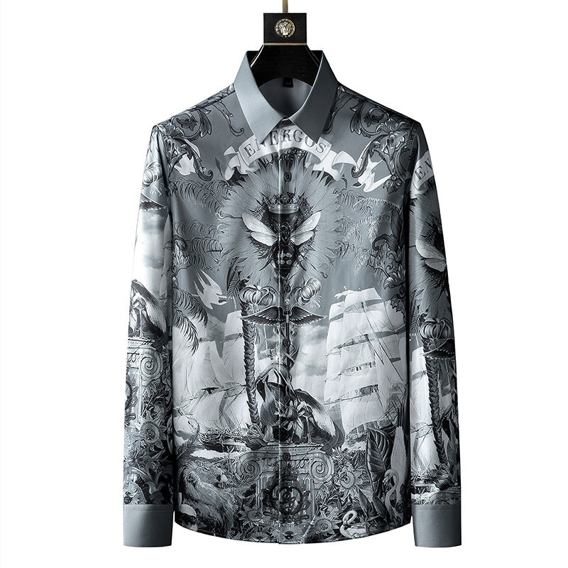 Printed Men's Shirt Long-sleeved Trendy Non-iron Shirt