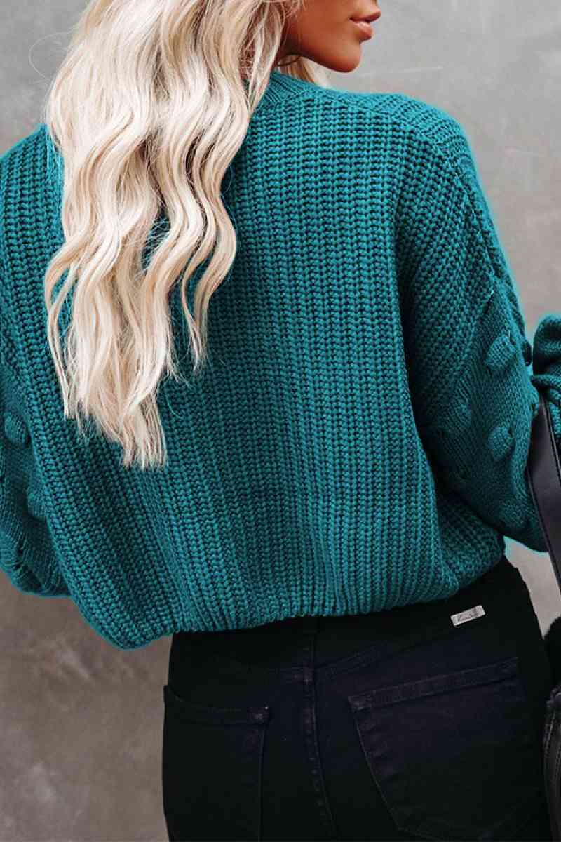 Bishop Sleeve Chunky Knit Sweater - Minihomy