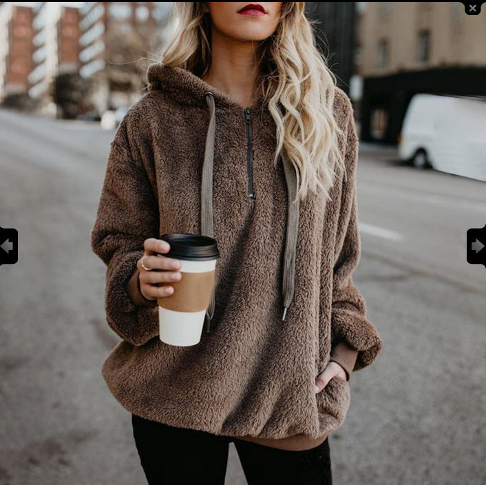 Plus Size Fall Winter Long Sleeve Plush Hooded Shirt Warm Sweatshirt