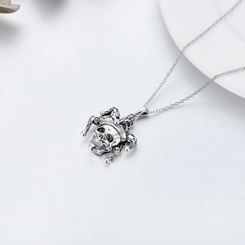 Sterling Silver Retro Gothic Skull Necklace Clown Hat Halloween Necklace for Women Man