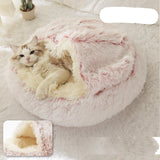 Pet Bed Round Plush Warm Bed House Soft Long Plush Bed  2 In 1 Bed - Minihomy