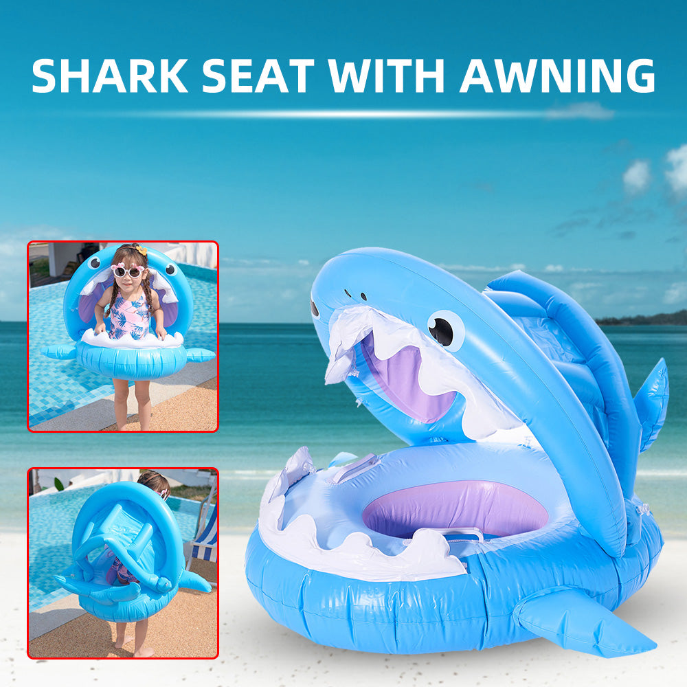 Inflatable Swimming Ring For Kids With Awning Shark Seat Ring Baby Float For Swimming Pool Toys Seat Removable Water Ring - Minihomy