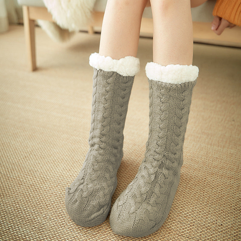 Casual Plus Velvet Mid-tube Ladies Snow Slippers Carpet Socks - Minihomy