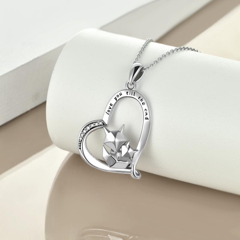 Sterling Silver Fox Heart Pendant Necklace For Women