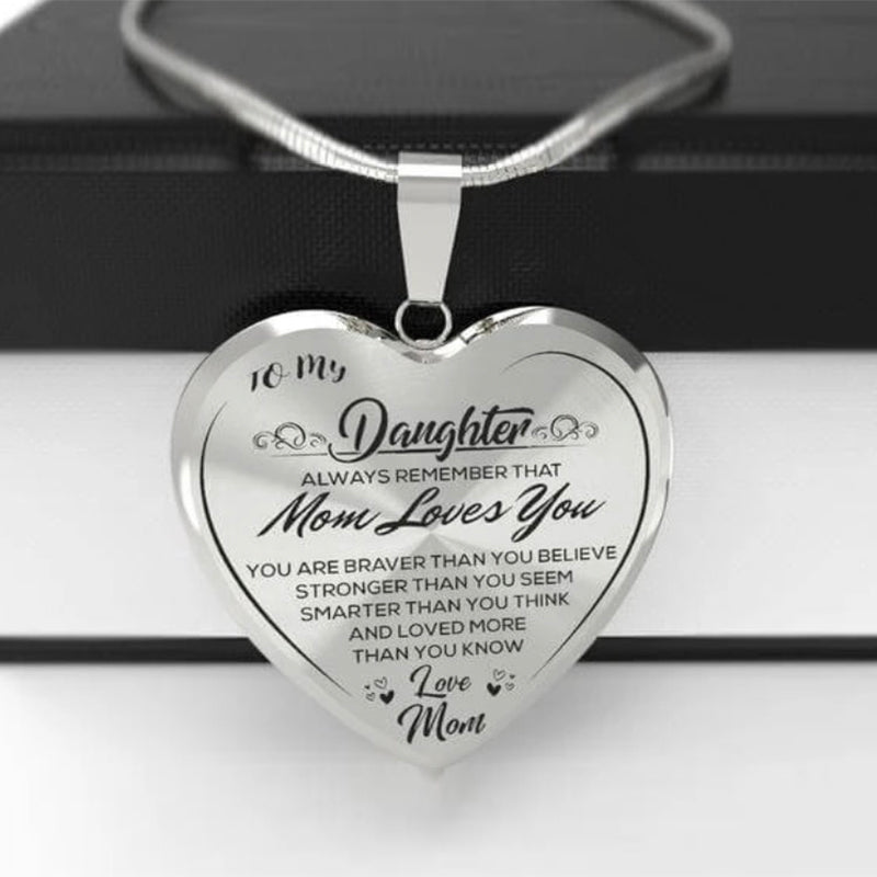 To My Daughter Love Mom Heart Epoxy Necklace Inspirational Jewelry