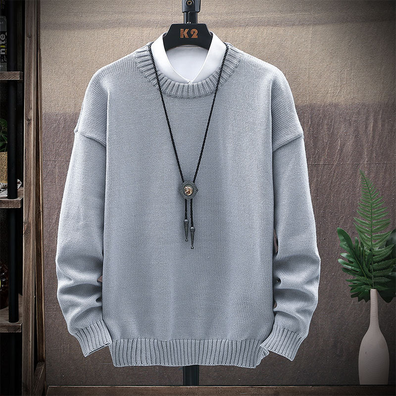 Men's Casual Round Neck Brown Long-Sleeved Pullover Loose Sweater - Minihomy