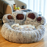 Cozy Bear Paw Pet Bed - Long Plush Round Cat and Dog Mat for Deep, Warm Sleep