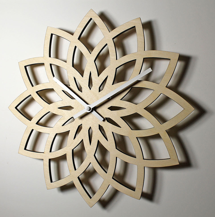 Natural Peach Wooden Lotus Modern Wall Clock