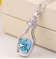 Wine bottle decoration wishing bottle love drifting bottle clavicle chain inlaid crystal peach heart shaped bottle necklace pendant