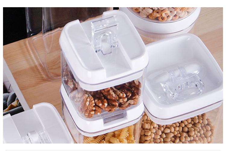 Air-Tight Food Storage Container 7pcs For Cereals Easy Lock Sealed Jar Plastic Transparent Milk Powder Grains Candy Kitchen Organizer - Minihomy