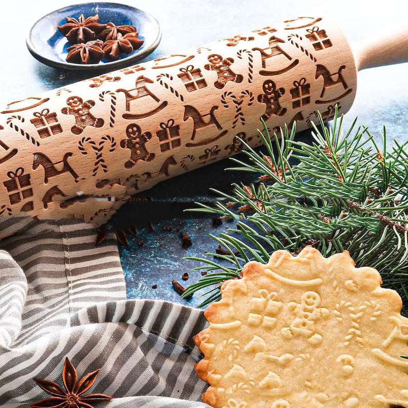 Christmas Gift Sleigh Pattern Embossed Rolling Pin - Minihomy