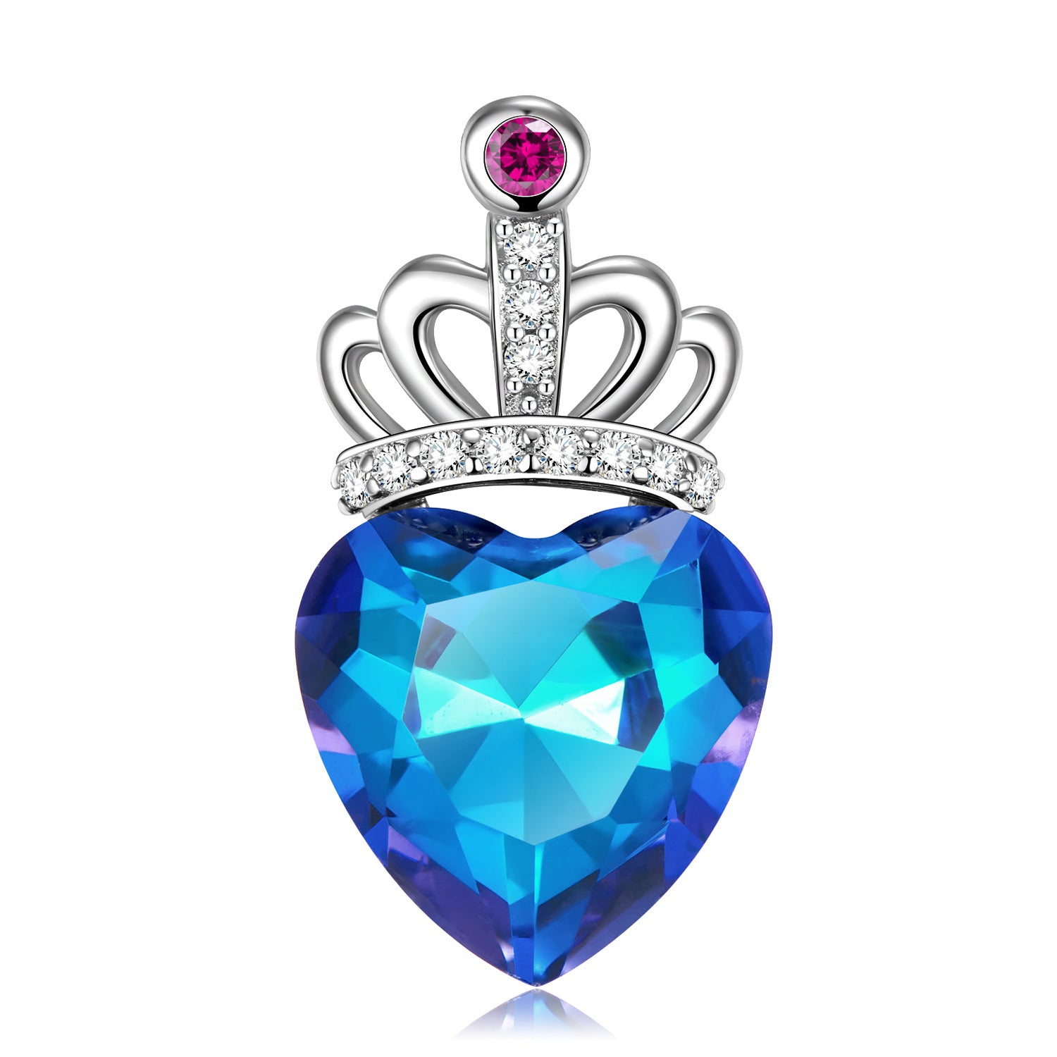 Blue Light Peach Heart Crown Necklace S925 Sterling Silver