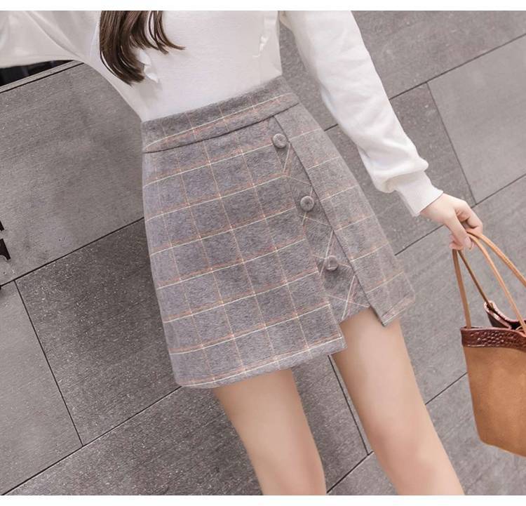 Plaid Skirt Women Irregular Woolen  Short Skirt - Minihomy