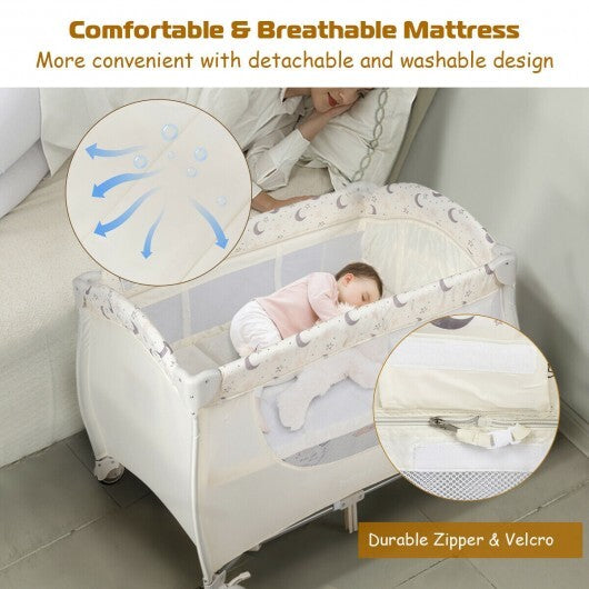 Foldable Safety  Baby Playard for Toddler Infant with Changing Station-Beige - Color: Beige - Minihomy