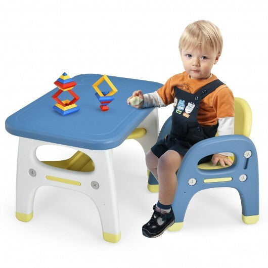 Kids Activity Table and Chair Set with Montessori Toys for Preschool and Kindergarten-Blue - Color: Blue