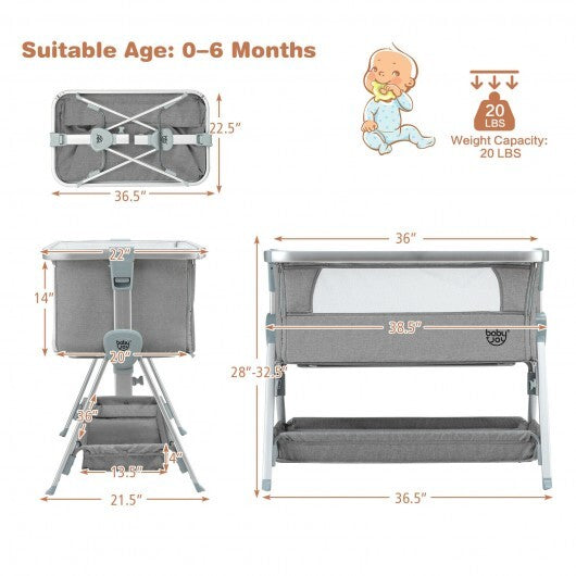 Baby Bed Side Crib Portable Adjustable Infant Travel Sleeper Bassinet-Gray - Color: Gray - Minihomy