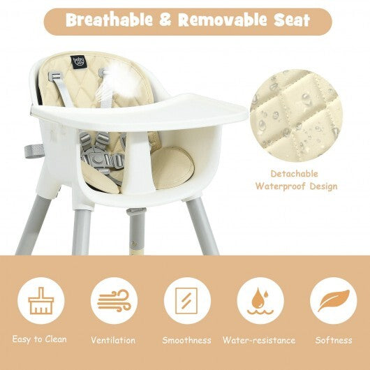 4-in-1 Baby Convertible Toddler Table Chair Set with PU Cushion-Beige - Color: Beige - Minihomy