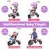 Folding Tricycle Baby Stroller with Reversible Seat and Adjustable Canopy-Pink - Color: Pink - Minihomy