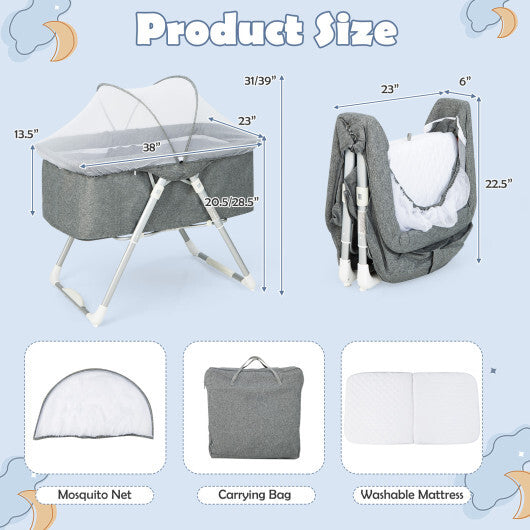 2-In-1 Baby Bassinet with Mattress and Net-Gray - Color: Gray - Minihomy