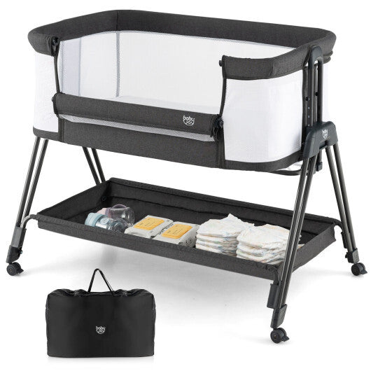 Portable Bedside Sleeper for Baby with 7 Adjustable Heights-Black - Color: Black