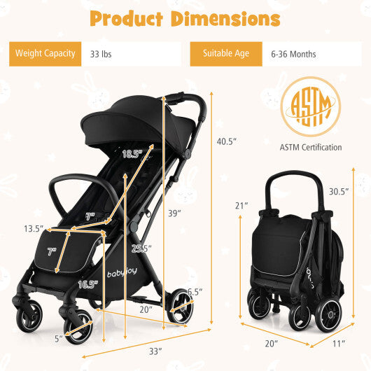 One-Hand Folding Portable Lightweight Baby Stroller with Aluminum Frame-Black - Color: Black - Minihomy