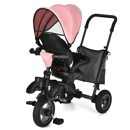 7-In-1 Baby Folding Tricycle Stroller with Rotatable Seat-Gray - Minihomy